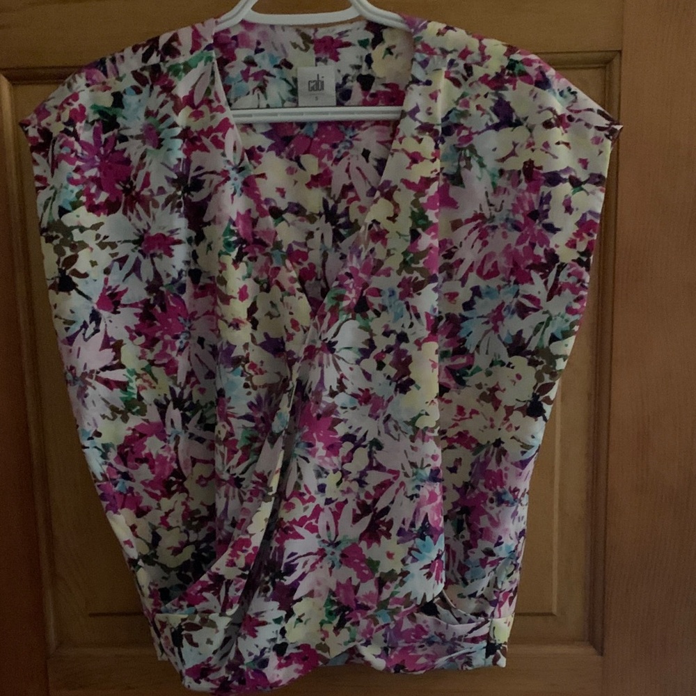 CAbi Multicolor Floral Wrap Blouse